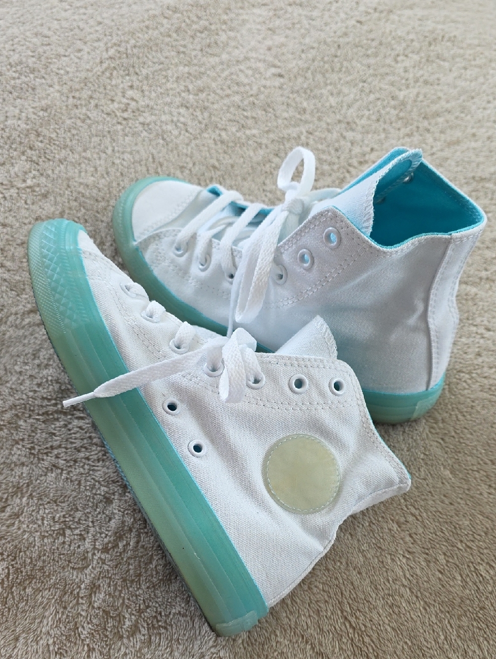 Converse White High-Top with Aqua Soles